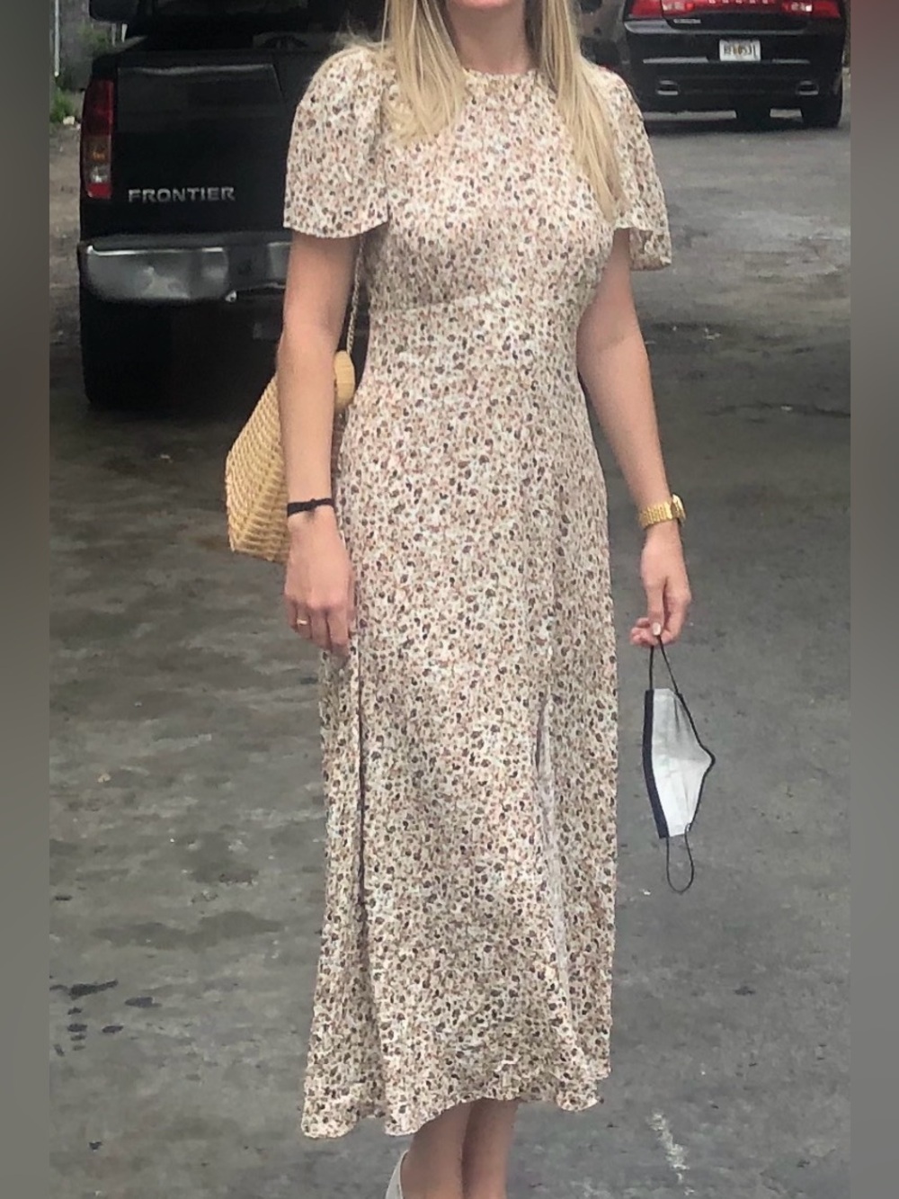 AFRM Beige Floral Mid Dress